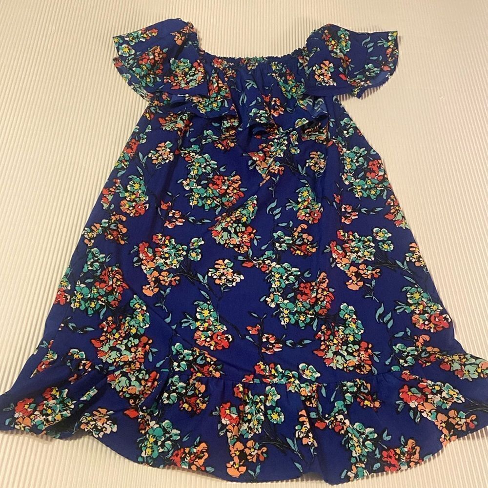 Beautiful print blue off the shoulder dress size medium